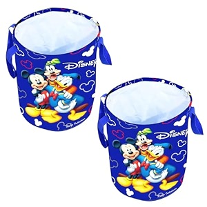 kuber industries foldable laundry basket for clothes  non-woven round cloth laundry bag  washing clothes storage basket  disney mickey mouse  45 ltr  black