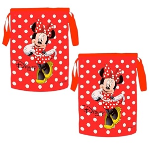 kuber industries foldable laundry basket for clothes  non-woven round cloth laundry bag  washing clothes storage basket  disney minnie mouse  45 ltr  red