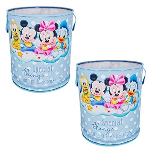 kuber industries pack of 2 foldable laundry basket for clothes  non-woven round cloth laundry bag  washing clothes storage basket  disney mickey friend  45 ltr  sky blue