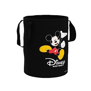 kuber industries foldable laundry basket for clothes  non-woven round cloth laundry bag  washing clothes storage basket  disney mickey mouse  45 ltr  black