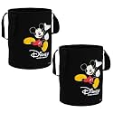 Kuber Industries Pack of 2 Foldable Laundry Basket for Clothes | Non-Woven Round Cloth Laundry Bag | Washing Clothes Storage Basket | Disney Mickey Mouse | 45 LTR | Black