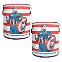 Kuber Industries Foldable Laundry Basket for Clothes | Non-Woven Round Cloth Laundry Bag | Washing Clothes Storage Basket | Marvel Captain America | 45 LTR | Blue