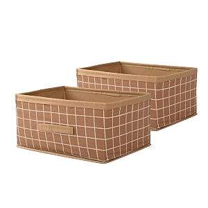 kuber industries pack of 2 foldable multi-purpose cloth organizer for storage with drawing handle  durable organisers storage box for clothestoys  check design - beige