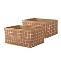 Kuber Industries Pack of 2 Foldable Multi-purpose Cloth Organizer for Storage with Drawing Handle | Durable Organisers Storage Box for Clothes/Toys | Check Design - Beige