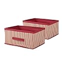 Kuber Industries Pack of 2 Foldable Multi-purpose Cloth Organizer for Storage with Drawing Handle | Durable Organisers Storage Box for Clothes/Toys | Lining Print - Pink