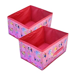kuber industries pack of 2 foldable storage organiser  disney princess print storage box for books amp toys  cloth organizer for wardrobe  cupboard drawer organizer  pink