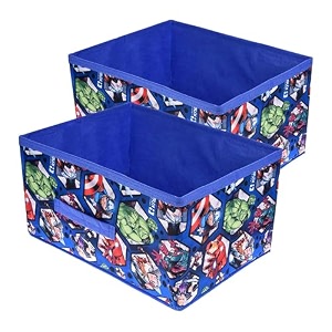 kuber industries pack of 2 foldable storage organiser  marvel avengers print storage box for books amp toys  cloth organizer for wardrobe  cupboard drawer organizer  blue