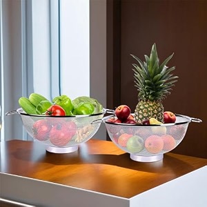 kuber industries stainless steel double mesh fruitsvegetable basket strainer set of 2 pcs code-vb12