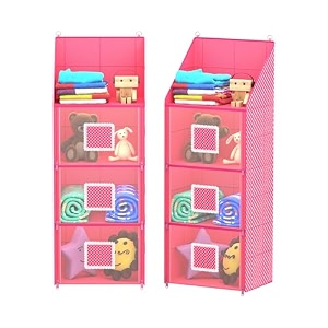 kuber industries polyester pack of 2 hanging  folding baby  4 compartments storage  hanging wall  wardrobe organizer for cloth-shoes-toys  hathkadi  pink