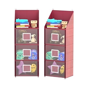 kuber industries pack of 2 hanging  folding baby  4 compartments storage  hanging wall  wardrobe organizer for cloth-shoes-toys  hathkadi  maroon