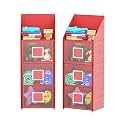 Kuber Industries Pack of 3 Hanging Almirah | Folding Baby Almirah | 4 Compartments Storage Almirah | Hanging Wall Almirah | Wardrobe Organizer for Cloth-Shoes-Toys | Hathkadi | Red