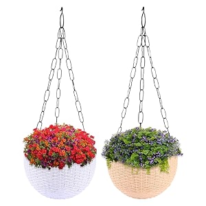 kuber industries pack of 2 hanging flower pot for living room home-lawns amp gardening  flower planter for balcony  marble euro  7 inch  beige