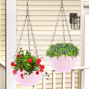 kuber industries pack of 2 hanging flower pot for living room home-lawns amp gardening  flower planter for balcony  marble euro  7 inch  pink