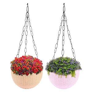 kuber industries pack of 2 hanging flower pot for living room home-lawns amp gardening  flower planter for balcony  marble euro  7 inch  beige