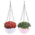 Kuber Industries Pack of 2 Hanging Flower Pots for Living Room, Home-Lawns &amp; Gardening | Flower Planter for Balcony | Marble Euro | 7 Inch | Beige &amp; Pink