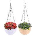 Kuber Industries Pack of 2 Hanging Flower Pot for Living Room, Home-Lawns &amp; Gardening | Flower Planter for Balcony | Marble Euro | 7 Inch | Beige