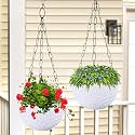 Kuber Industries Pack of 2 Hanging Flower Pots for Living Room, Home-Lawns &amp; Gardening | Flower Planter for Balcony | Marble Euro | 7 Inch | Beige &amp; Pink