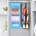 Kuber Industries Pack of 2 Hanging Organizer | 6 Pocket Transparent Storage Organizer | Handbag Storage for Closet | Clutch Handbag Organizer | Hanging Purse for Wardrobe | Sky Blue &amp; Brown