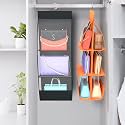 Kuber Industries Pack of 2 Hanging Organizer | 6 Pocket Transparent Storage Organizer | Hanging Purse for Wardrobe | Handbag Storage for Closet | Clutch Handbag Organizer | Black & Orange