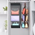 Kuber Industries Pack of 2 Hanging Organizer | 6 Pocket Transparent Storage Organizer | Handbag Storage for Closet | Clutch Handbag Organizer | Hanging Purse for Wardrobe | Black & Brown