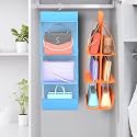 Kuber Industries Pack of 2 Hanging Organizer | 6 Pocket Transparent Storage Organizer | Hanging Purse for Wardrobe | Handbag Storage for Closet | Clutch Handbag Organizer | Sky Blue &amp; Orange