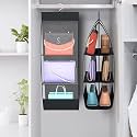 Kuber Industries Pack of 2 Hanging Organizer | 6 Pocket Storage Hanger | Handbag Organizer | Hanging Purse for Wardrobe | Transparent Clutch Organizer | Handbag Storage for Closet | Black