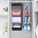 Kuber Industries Pack of 2 Hanging Organizer | 6 Pocket Transparent Storage Organizer | Clutch Handbag Organizer | Hanging Purse for Wardrobe | Handbag Storage for Closet | Black &amp; Sky Blue