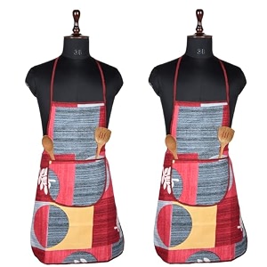 kuber industries kitchen apron  kitchen dress for women  water-resistant apron  apron for restaurant  front pocket  apron for chef  cooking apron for men  printed  red