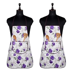 kuber industries pack of 2 kitchen apron  waterproof kitchen dress for women  apron for chef  cooking apron for men  apron for restaurant  front pocket  flower print  purple