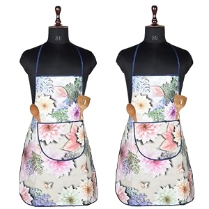 kuber industries kitchen apron set of 2 - restaurant chef cooking dress for women and men - front pocket mota check pattern blue