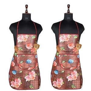 kuber industries kitchen apron set of 2 - restaurant chef cooking dress for women and men - front pocket mota check pattern blue