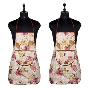 kuber industries kitchen apron set of 2 - restaurant chef cooking dress for women and men - front pocket mota check pattern blue