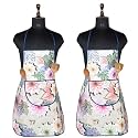 Kuber Industries Kitchen Apron Set of 2 - Restaurant, Chef, Cooking Dress for Women and Men - Front Pocket, Mota Check Pattern, Blue