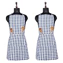 Kuber Industries Kitchen Apron Set of 2 - Restaurant, Chef, Cooking Dress for Women and Men - Front Pocket, Mota Check Pattern, Blue