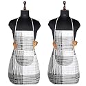 Kuber Industries Kitchen Apron Set of 2 - Restaurant, Chef, Cooking Dress for Women and Men - Front Pocket, Mota Check Pattern, Blue
