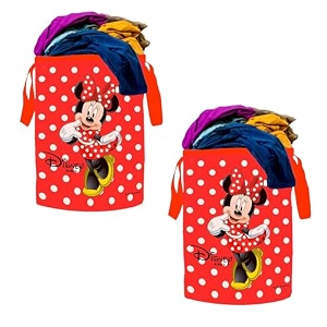 kuber industries laundry basket 45 ltr foldable non-woven basket  round cloth laundry bag  washing storage basket  dot disney minnie  red