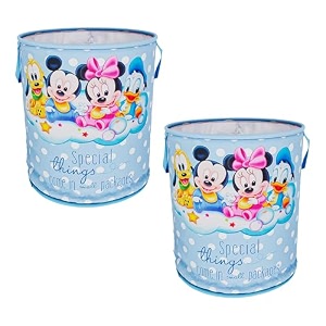 kuber industries pack of 2 laundry basket 45 ltr foldable non-woven basket  round cloth laundry bag  washing storage basket  disney team  sky blue