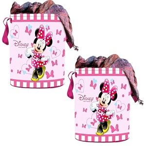 kuber industries pack of 2 laundry basket 45 ltr foldable non-woven basket  round cloth laundry bag  washing storage basket  disney minnie  pink