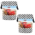 Kuber Industries Laundry Basket (45 LTR) Foldable Non-Woven Basket | Round Cloth Laundry Bag | Washing Storage Basket | Disney Red Car | Black