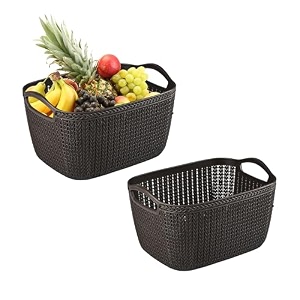 kuber industries 10 ltr multi-purpose plastic basket for storage q6  spacious pooja item holder amp fruit tokari  aesthetic home organizers for kitchen amp bedroom  brown
