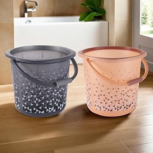 kuber industries pack of 2 multi-purpose 18 ltr water bucket for washing clothes  bathing balti for bathroom  water storage container - essential for household chores  tined- black amp brown