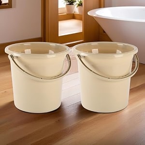 kuber industries plastic pack of 2 multi-purpose 18 litres water buckets for washing clothes with handle  bathing balti for bathroom  water storage container - essential for household chores  beige
