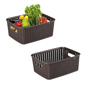 kuber industries pack of 6 multi-purpose 6 ltr plastic basket for storage m20  spacious pooja item holder amp fruit tokari  aesthetic home organizers for kitchen amp bedroom  dark brown
