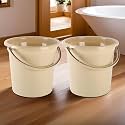 Kuber Industries Plastic Pack of 2 Multi-Purpose 18 Litres Water Buckets for Washing Clothes with Handle | Bathing Balti for Bathroom | Water Storage Container - Essential for Household Chores | Beige