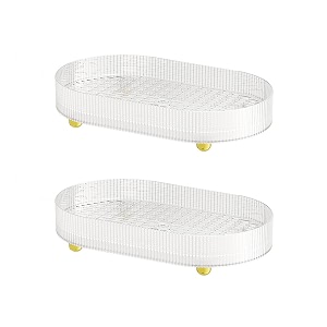 kuber industries pack of 2 multipurpose double layer decorative drain tray  makeup perfume organiser bathroom vanity dresser tray kitchen countertop organiser tray  anti slip  transparent