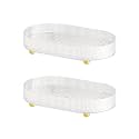 Kuber Industries Pack of 2 Multipurpose Double layer Decorative Drain Tray | Makeup Perfume Organiser, Bathroom Vanity, Dresser Tray, Kitchen Countertop Organiser Tray | Anti Slip | Transparent