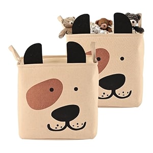 kuber industries pack of 2 multipurpose foldable almirah closetdrawer storage basket with carry handles for cloth amp toys  kids toy storage basketbox organizerlaundry bag  gm-7-bg  smiley - beige