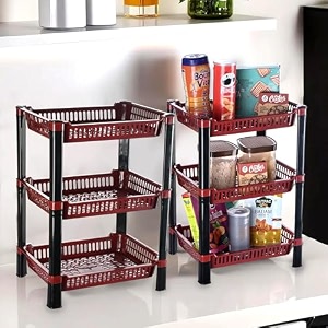 kuber industries pack of 3 multipurpose kitchen organizerstorage rack  3-layer onion stand for kitchen  vessels amp vegetable organiser  maroon