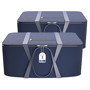 kuber industries pack of 2 nylon 35l small underbed storage box  blanket storage bagscover double bed storage containers  dustproof storage bag for clothes documents books toys  dark blue
