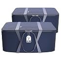 Kuber Industries Pack of 2 Nylon 35L Small Underbed Storage Box | Blanket Storage Bags/Cover Double Bed Storage Containers | Dustproof Storage Bag for Clothes, Documents, Books, Toys | Dark Blue